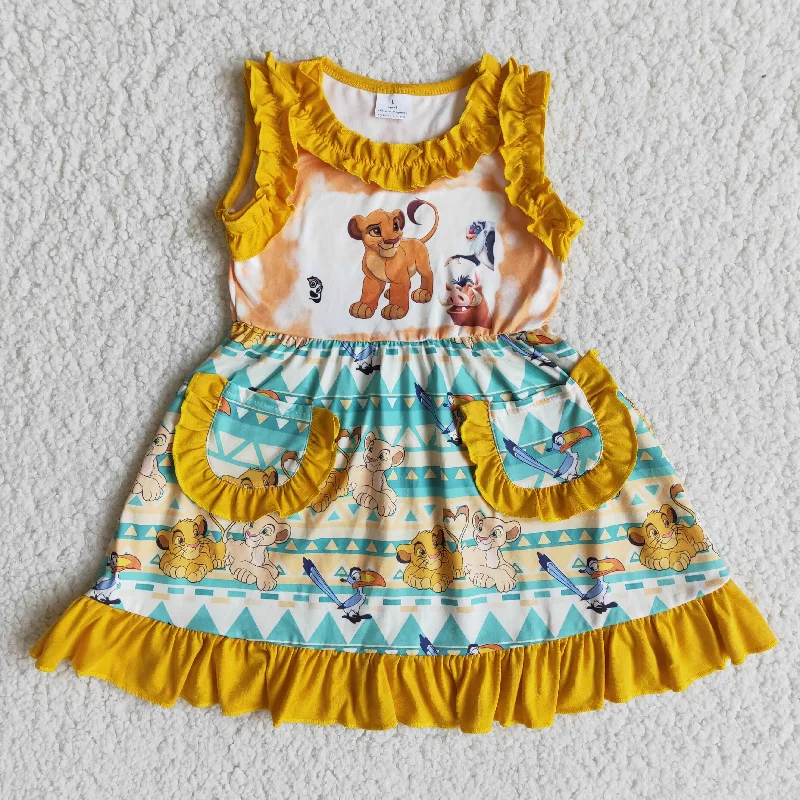 Lion yellow ruffle pocket dress