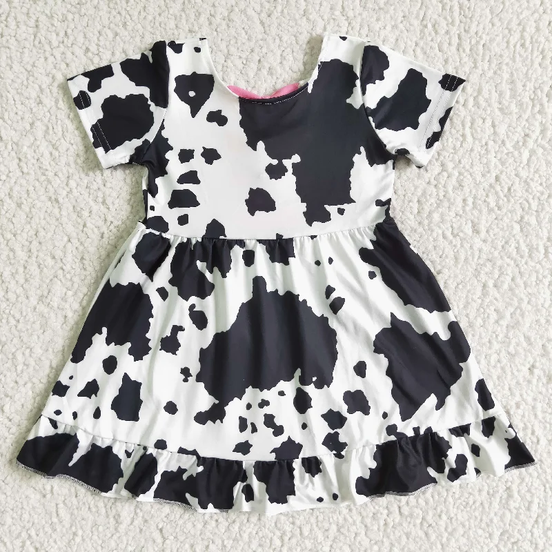 Black White Cow Print Ruffle Dress