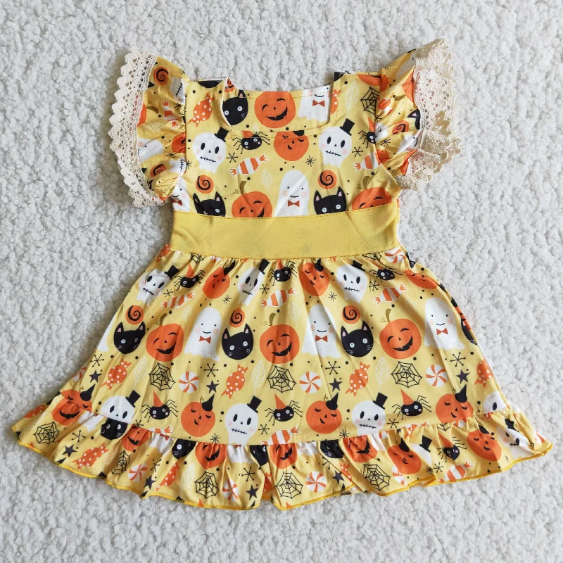 halloween pumpkin lace Flying Sleeve Dress B10-9