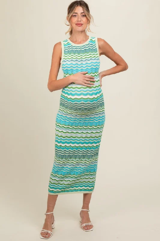 Jade Chevron Round Neck Knit Maternity Dress