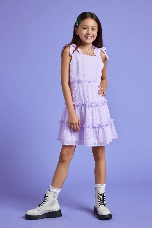 Kids Lavender Clip Dot Ruffle Dress