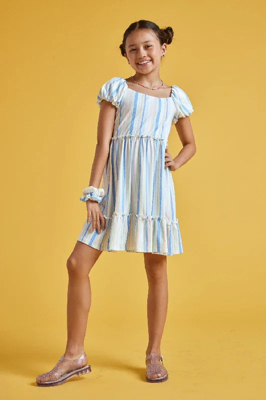 Kids Off-White Blue Scrunchy Knit Dress