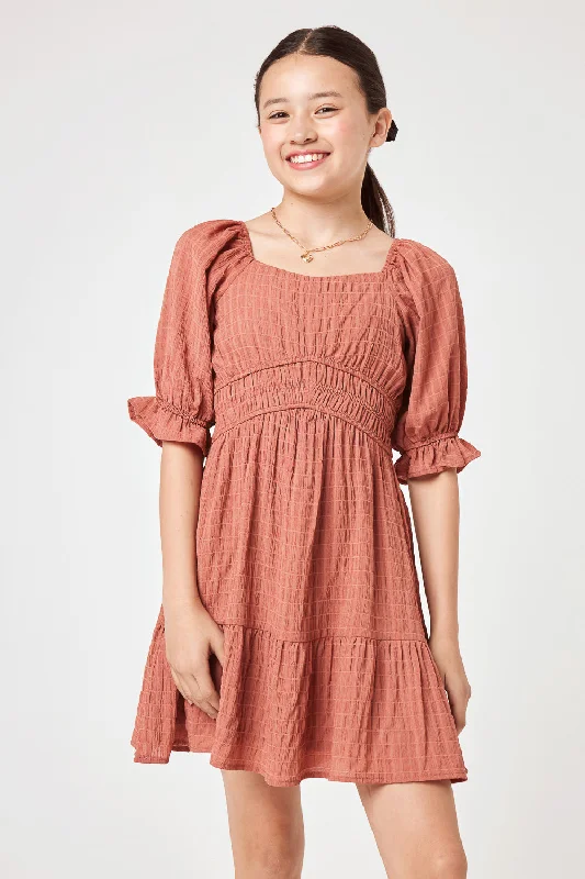 Kids Peach Puff Sleeve Dress