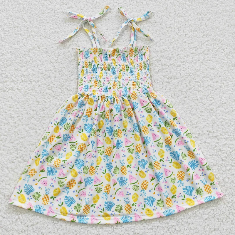 kids pinapple floral spaghetti strap dress GSD0374