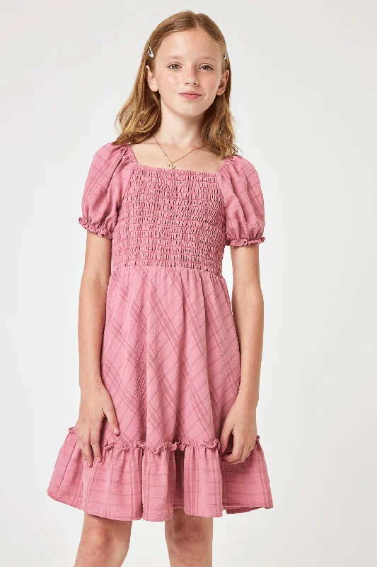 Kids Rose Pink Puff Sleeve Dress