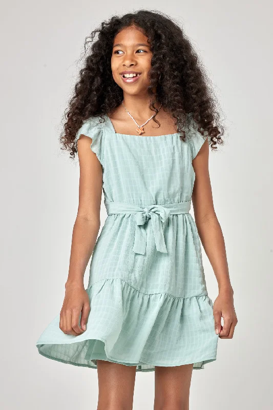 Kids Sage Textured Chiffon Dress