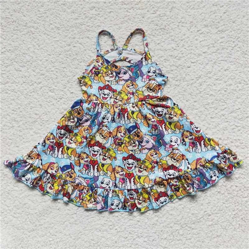 kids summer backless cartoon dog dress GSD0291