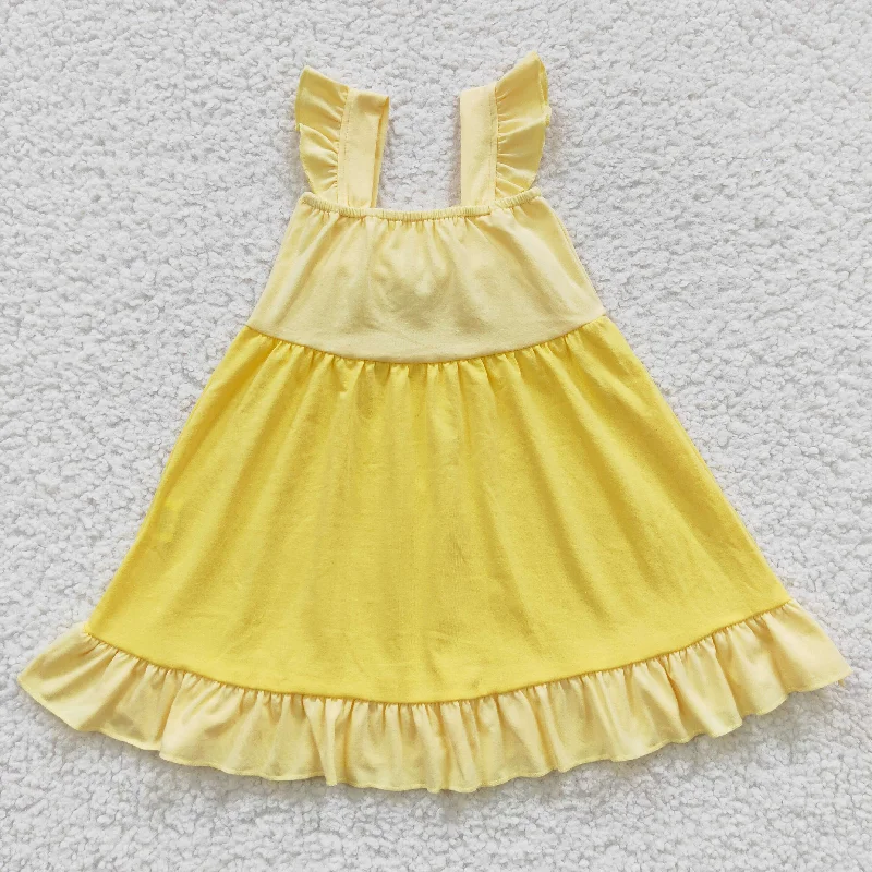 kids yellow bowties princess dress GSD0342