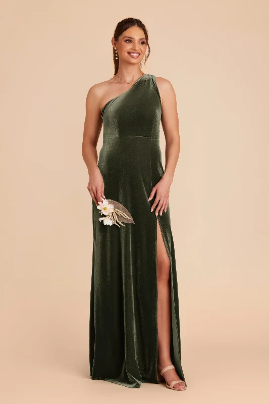 Kira Velvet Dress - Olive