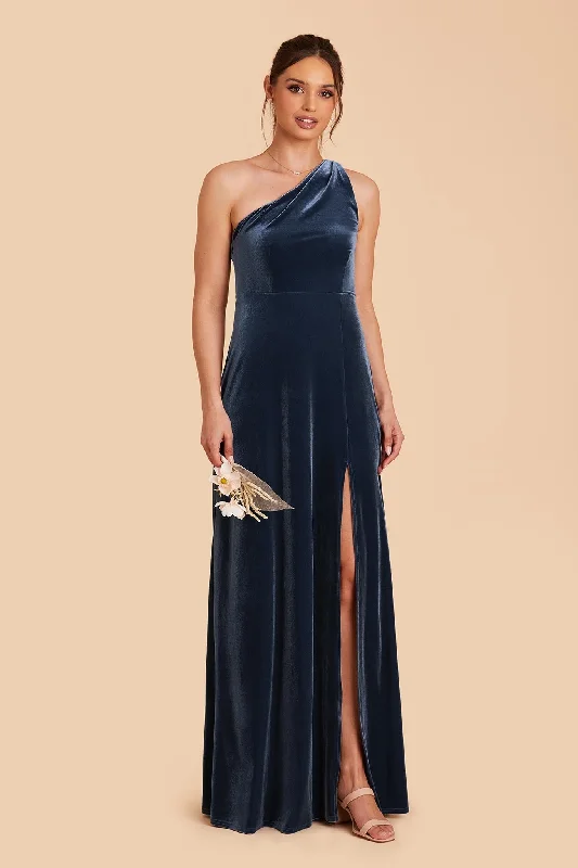 Kira Velvet Dress - Storm Blue