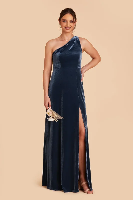 Kira Velvet Dress - Storm Blue