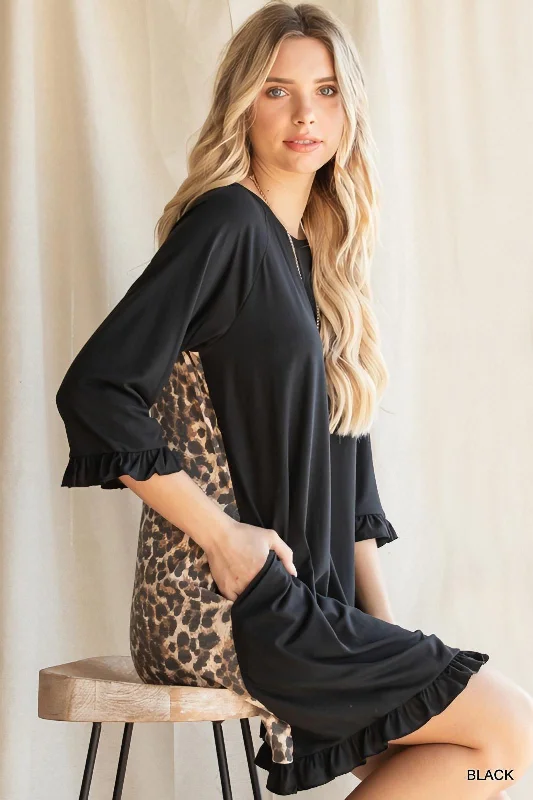 Leopard Print Back Ruffle Dress by Jodifl