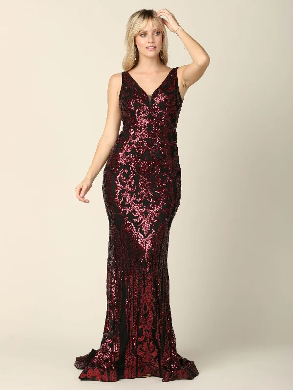 Long Formal Fitted Sleeveless Sequins Prom Dress