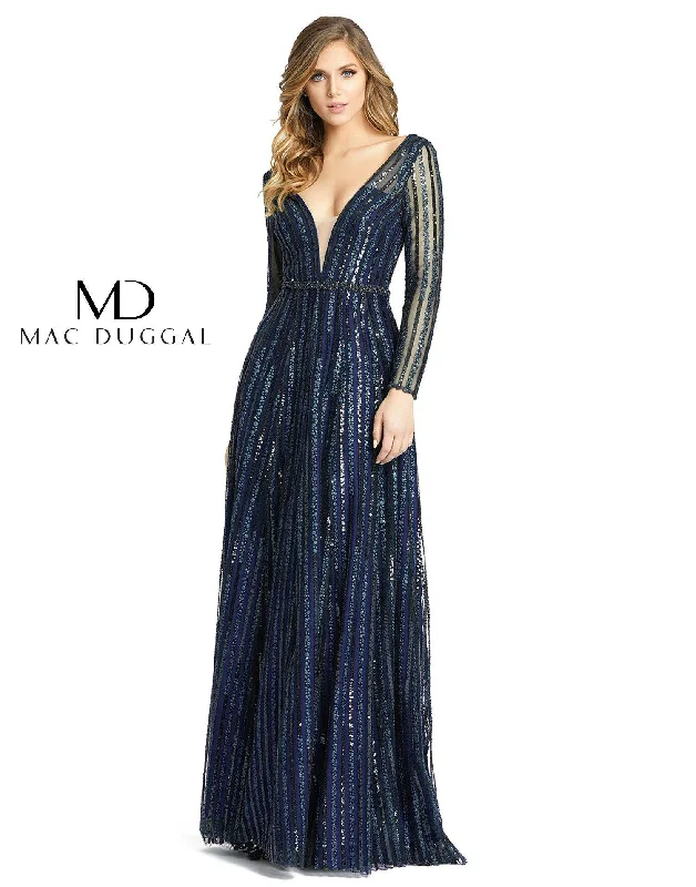 Mac Duggal 11184 Long Sleeve Striped Sequins Dress