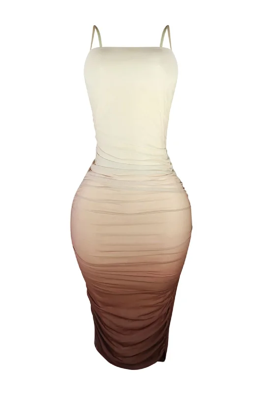 Macchiato Ombre Mesh Ruched Dress