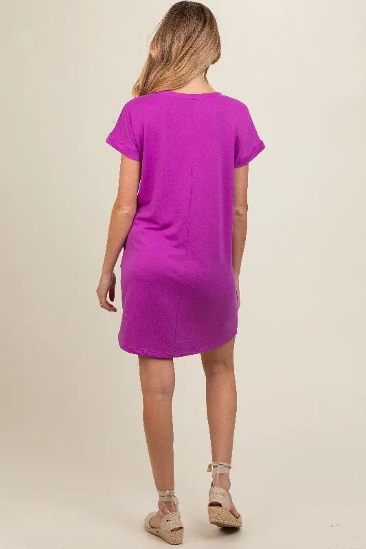 Magenta Short Sleeve T-Shirt Maternity Dress