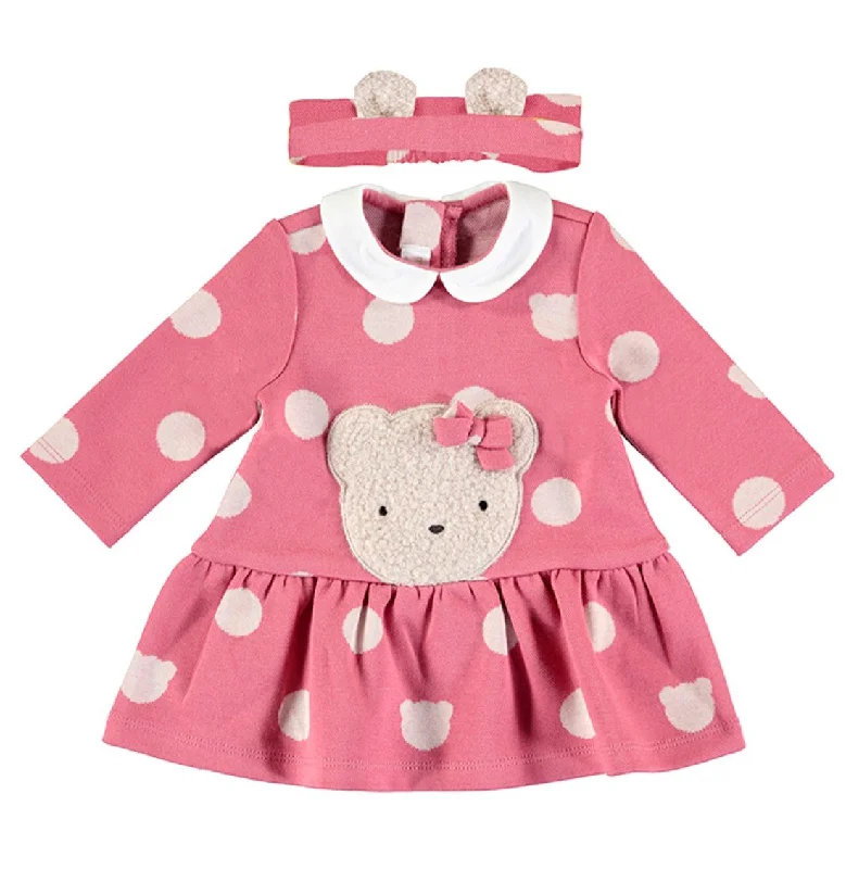 Mayoral Baby Girls Rose Teddy Bear Baby Dress with Headband