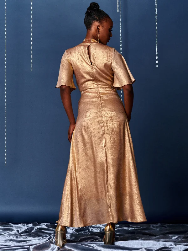 Metallic Effect Wrap Maxi Dress, Gold