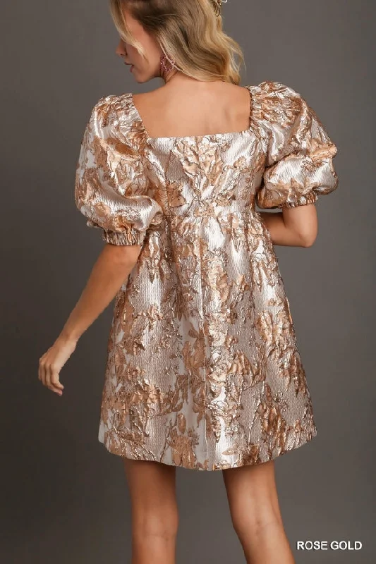 Metallic Jacquard Floral Print Foil Mini Dress by Umgee Collection