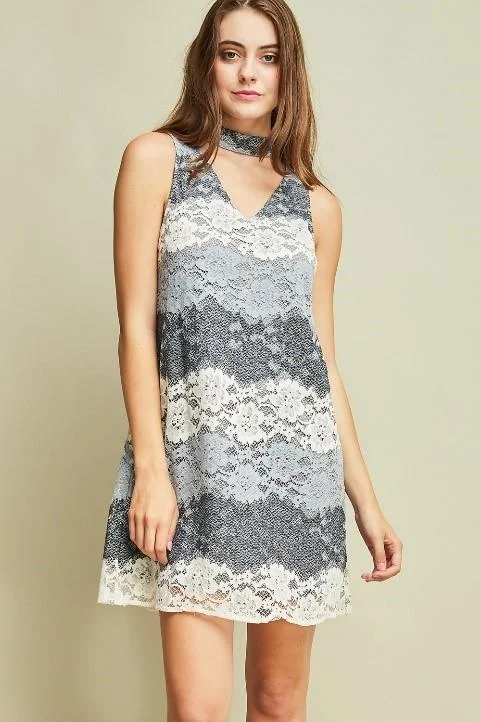 Mock-Neck Colorblock Lace Dress by Entro