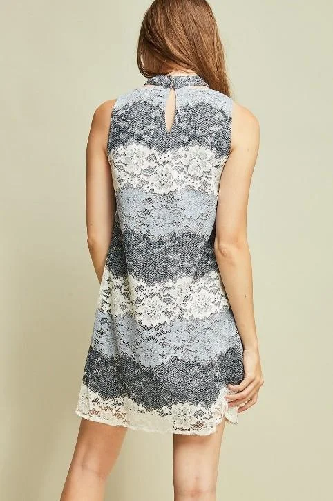 Mock-Neck Colorblock Lace Dress by Entro