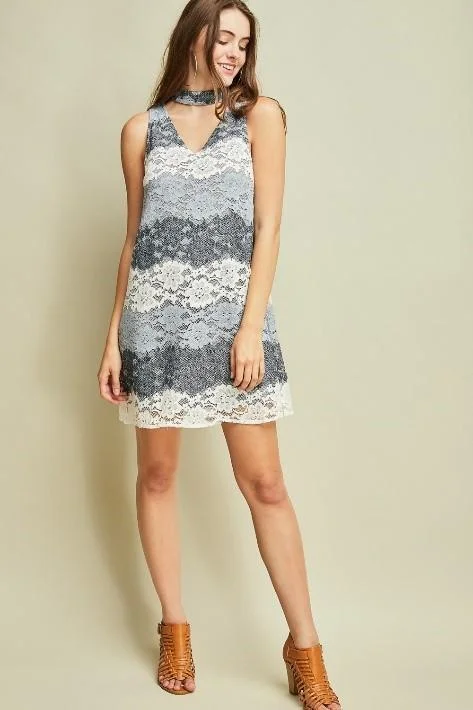 Mock-Neck Colorblock Lace Dress by Entro