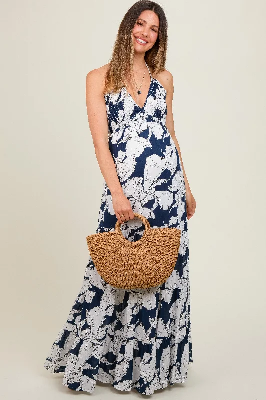 Navy Printed Woven Maternity Maxi Dress