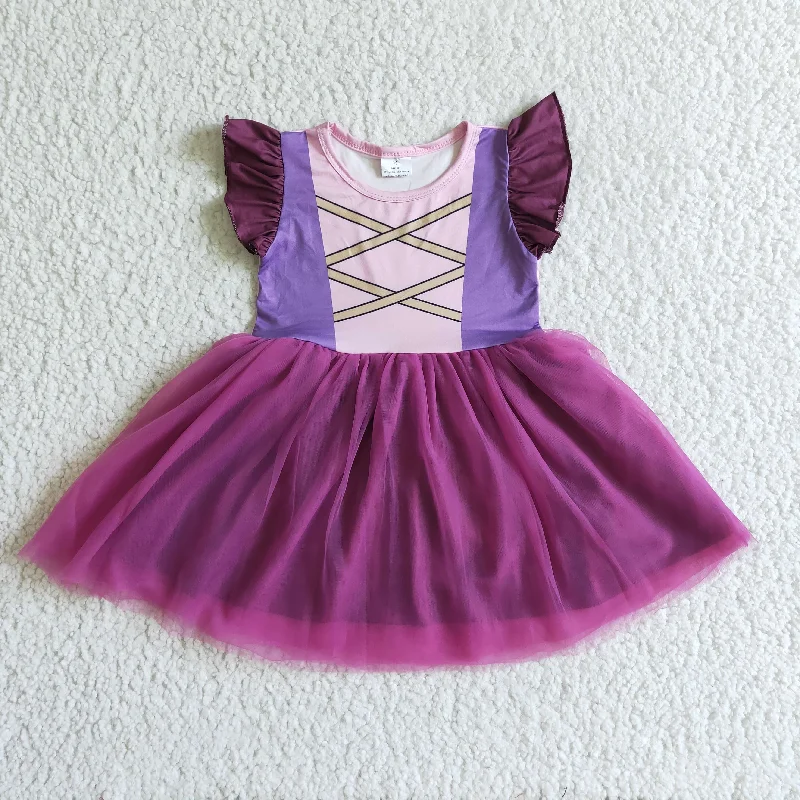 Purple Flutter Sleeve Yarn Dresses