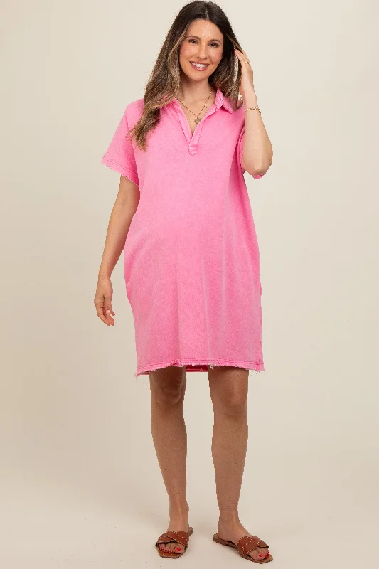 Pink Mineral Washed French Terry Maternity Dress