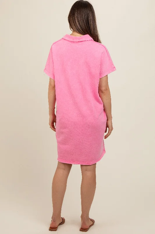 Pink Mineral Washed French Terry Maternity Dress