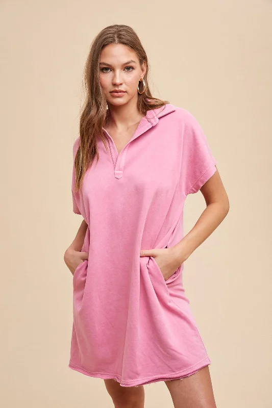 Pink Mineral Washed French Terry Maternity Dress