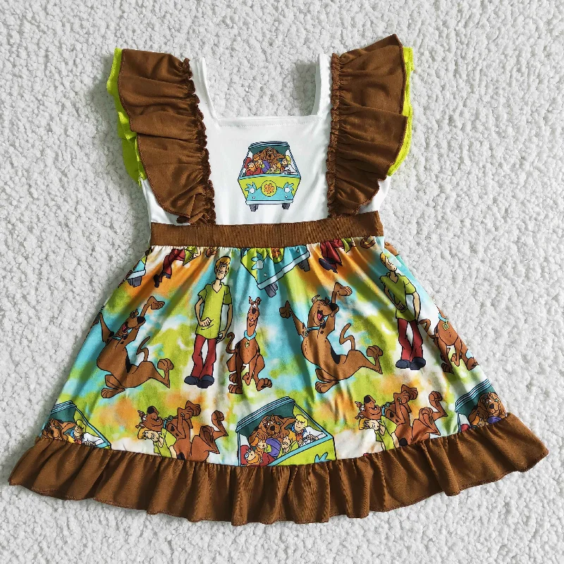 cartoon dog Girl flutter sleeve Dresses