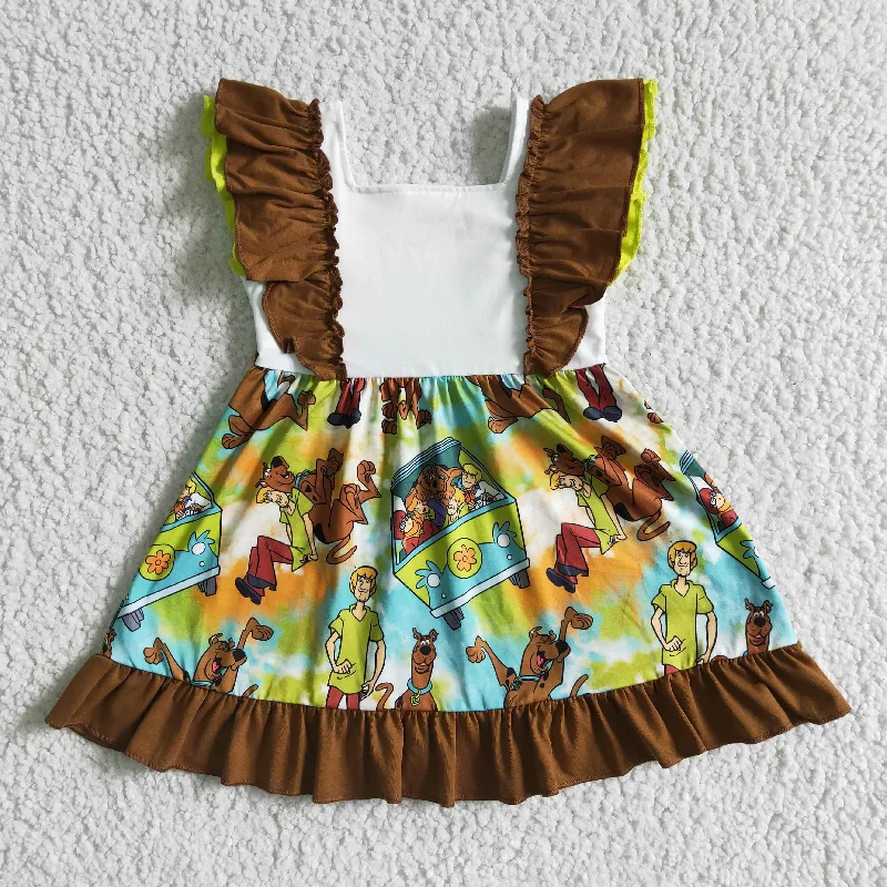 cartoon dog Girl flutter sleeve Dresses