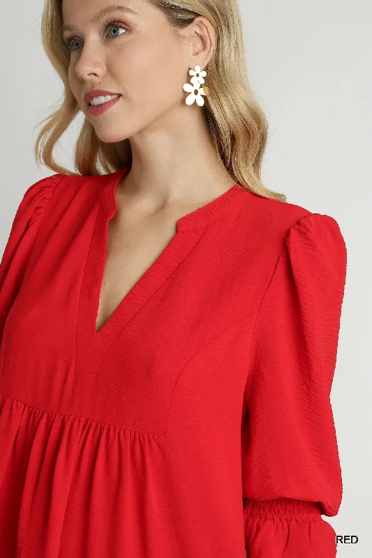 Red Tiered Split Neck Dress by Umgee Clothing