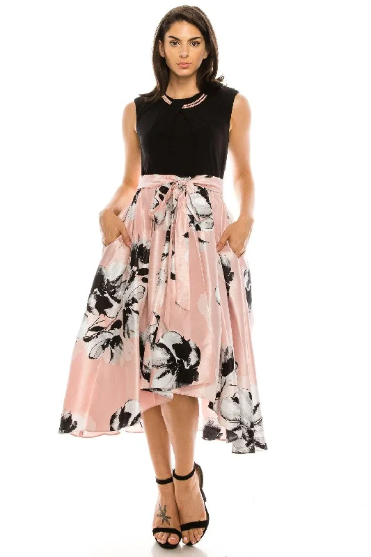 SL Fashions 9184123 High Low Floral Print Evening Party Dress