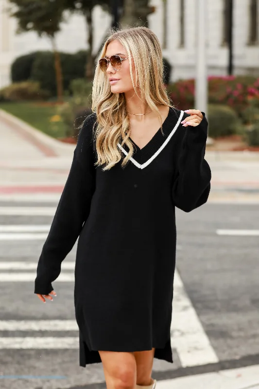 FINAL SALE - Snug As Can Be Black Mini Sweater Dress