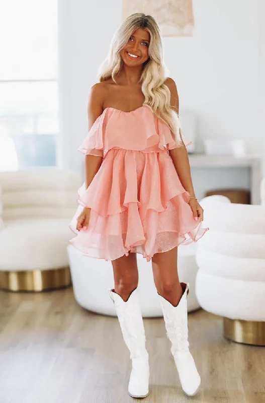 Steal You Away Mini Cocktail Dress - Peach