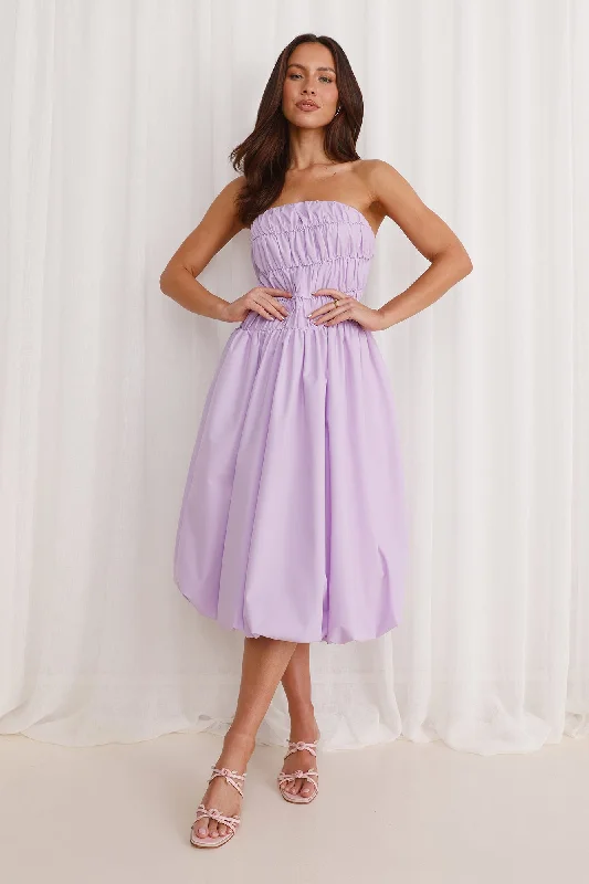 Stella Strapless Bubble Midi Dress Lilac