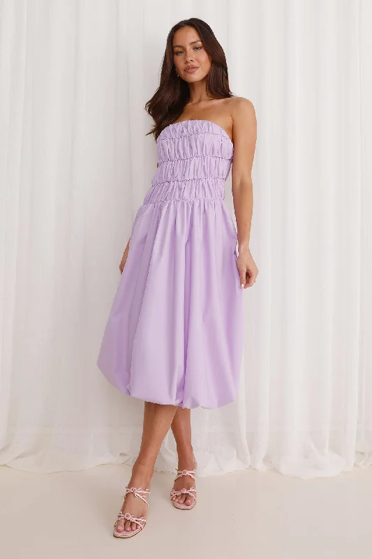 Stella Strapless Bubble Midi Dress Lilac