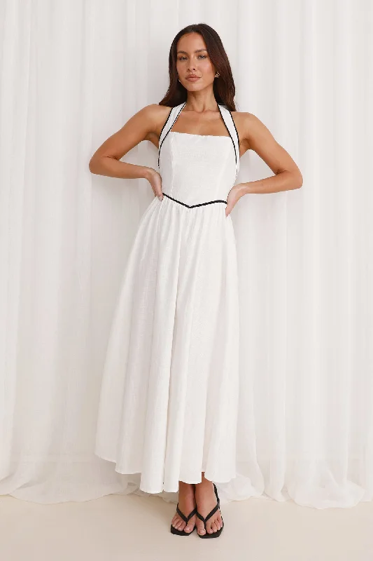 Surf and Sand Halter Midi Dress White