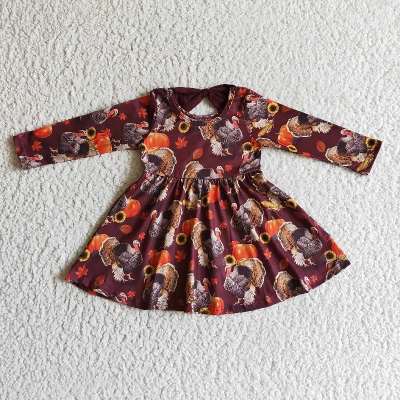 Thanksgiving Turkey printed long sleeve Dress GLD0053