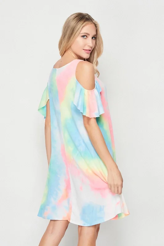 Tie Dye Cold Shoulder Knit Shift Dress