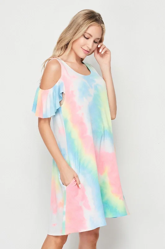 Tie Dye Cold Shoulder Knit Shift Dress