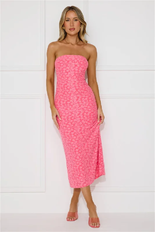 Tropical Tango Strapless Midi Dress Pink