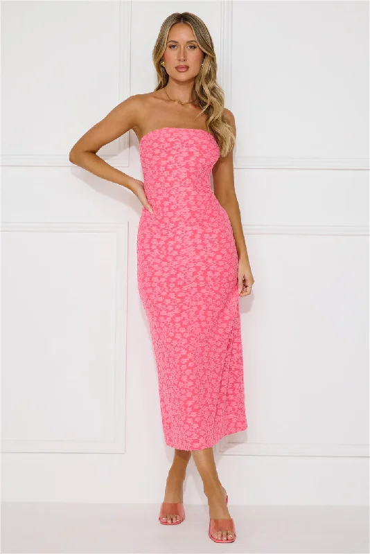 Tropical Tango Strapless Midi Dress Pink