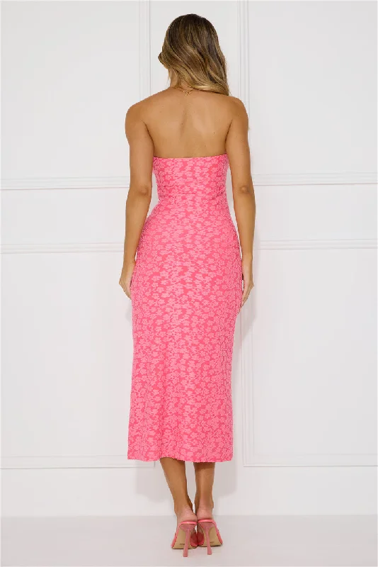 Tropical Tango Strapless Midi Dress Pink