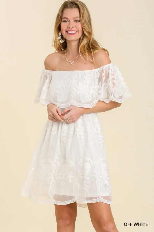 White Floral Lace Off the Shoulder Mini Dress by Umgee Clothing