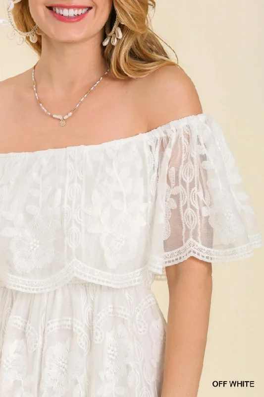 White Floral Lace Off the Shoulder Mini Dress by Umgee Clothing