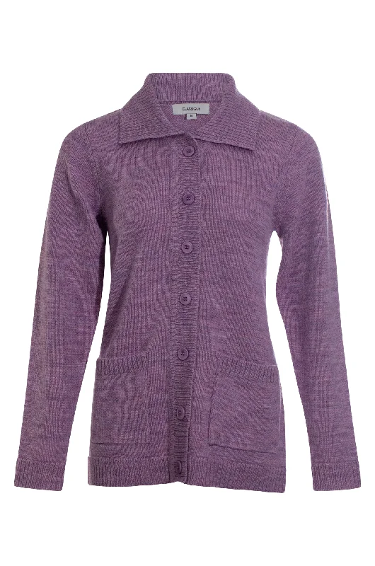 100% Wool Cardigan | Amethyst Marle | 9011ZZ