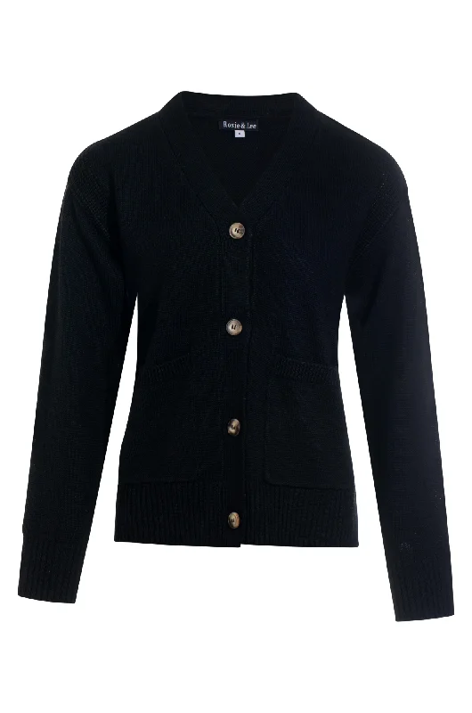 V neck Wool Blend Cardigan | Black | 6842ZZ